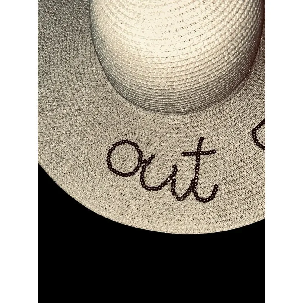 Nicole Marciano Big Floppy Ivory 100% Straw “OUT OF OFFICE” Beach Vacation Hat